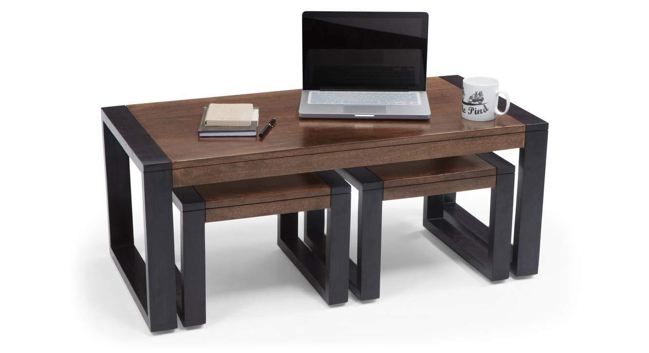 51m58yf99FL-1.jpg Wooden Galaxy Solid Sheesham Wood Bohemian Center Table with 2 Stools - Image 1