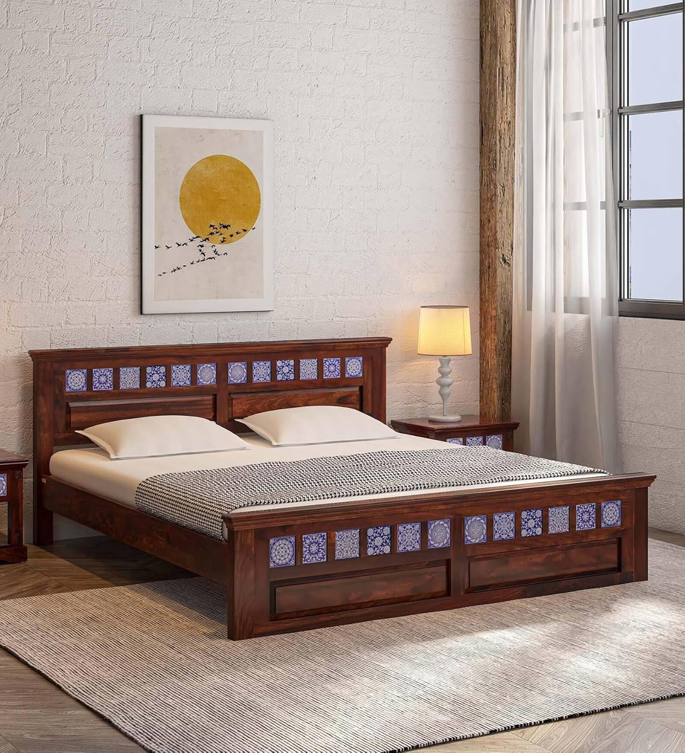 81hcZ3zYtoL-1.jpg Wooden Galaxy Solid Sheesham Wood Queen Size Bed – Honey 07 Finish - Image 1