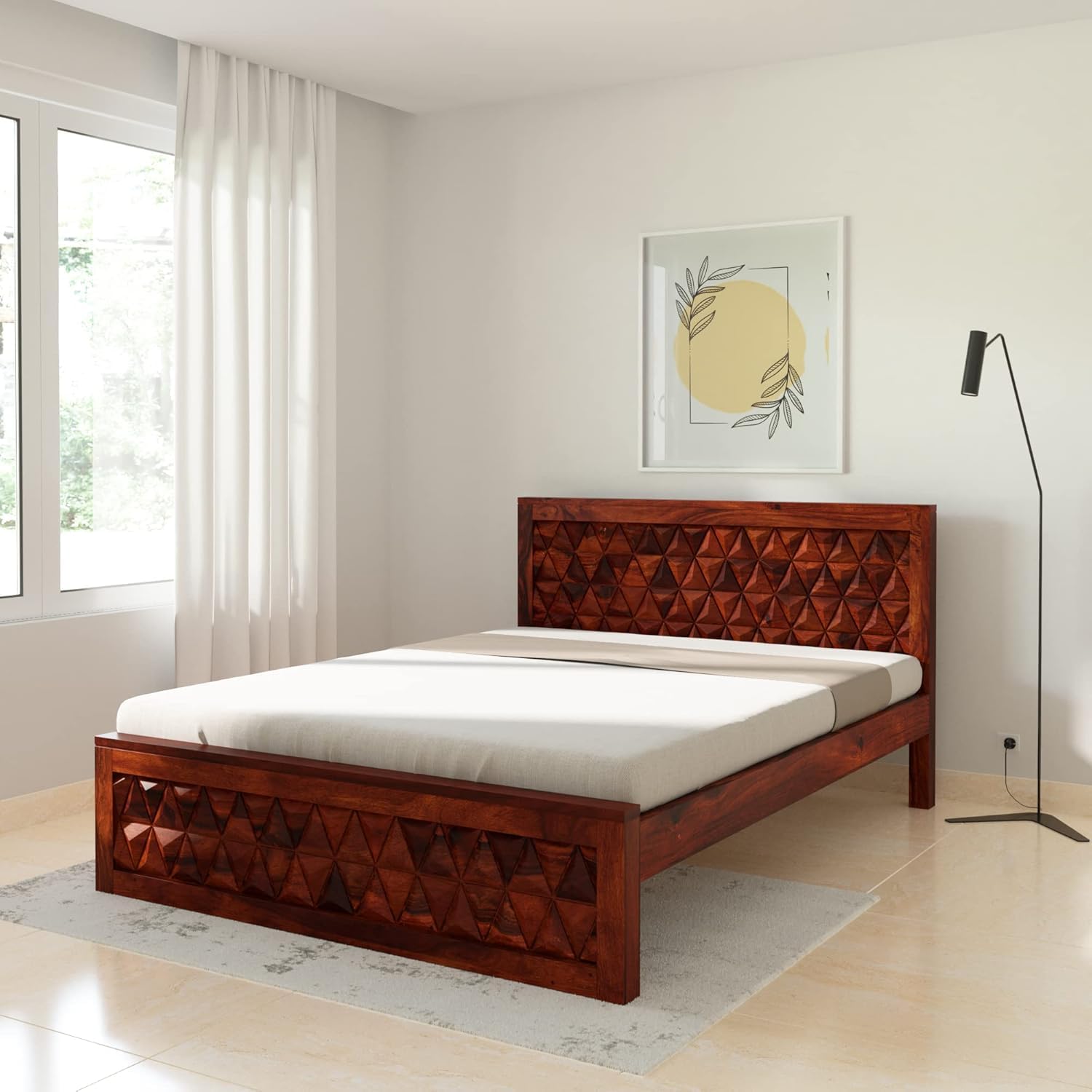 61farzNMIL-1.jpg Wooden Galaxy Solid Wood Queen Size Bed with a Sturdy Solid Wood Frame - Image 1