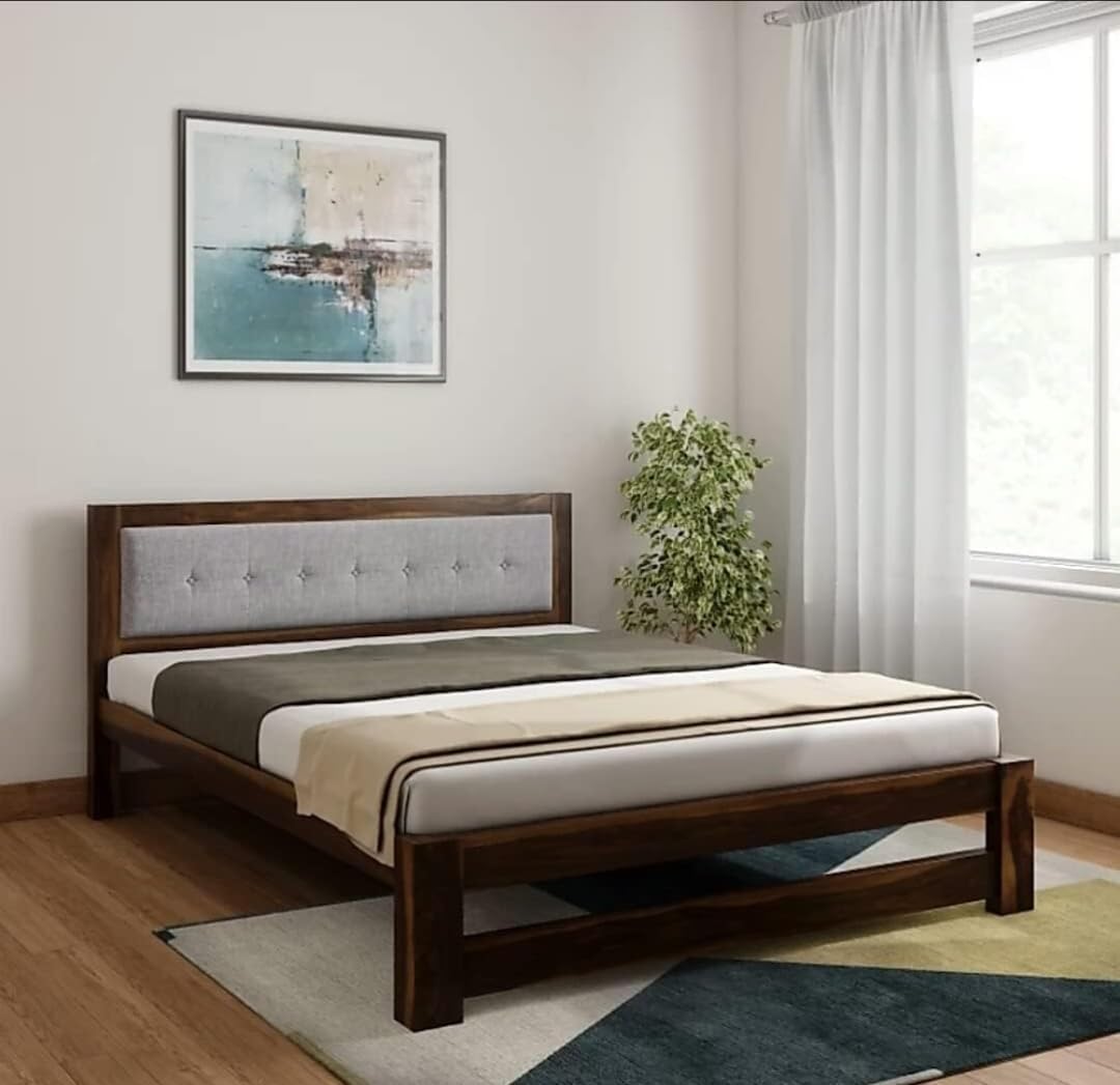 61agyrOICjL-1.jpg Wooden Galaxy Solid Sheesham Wood King Size Bed – Honey Brown Finish - Image 1