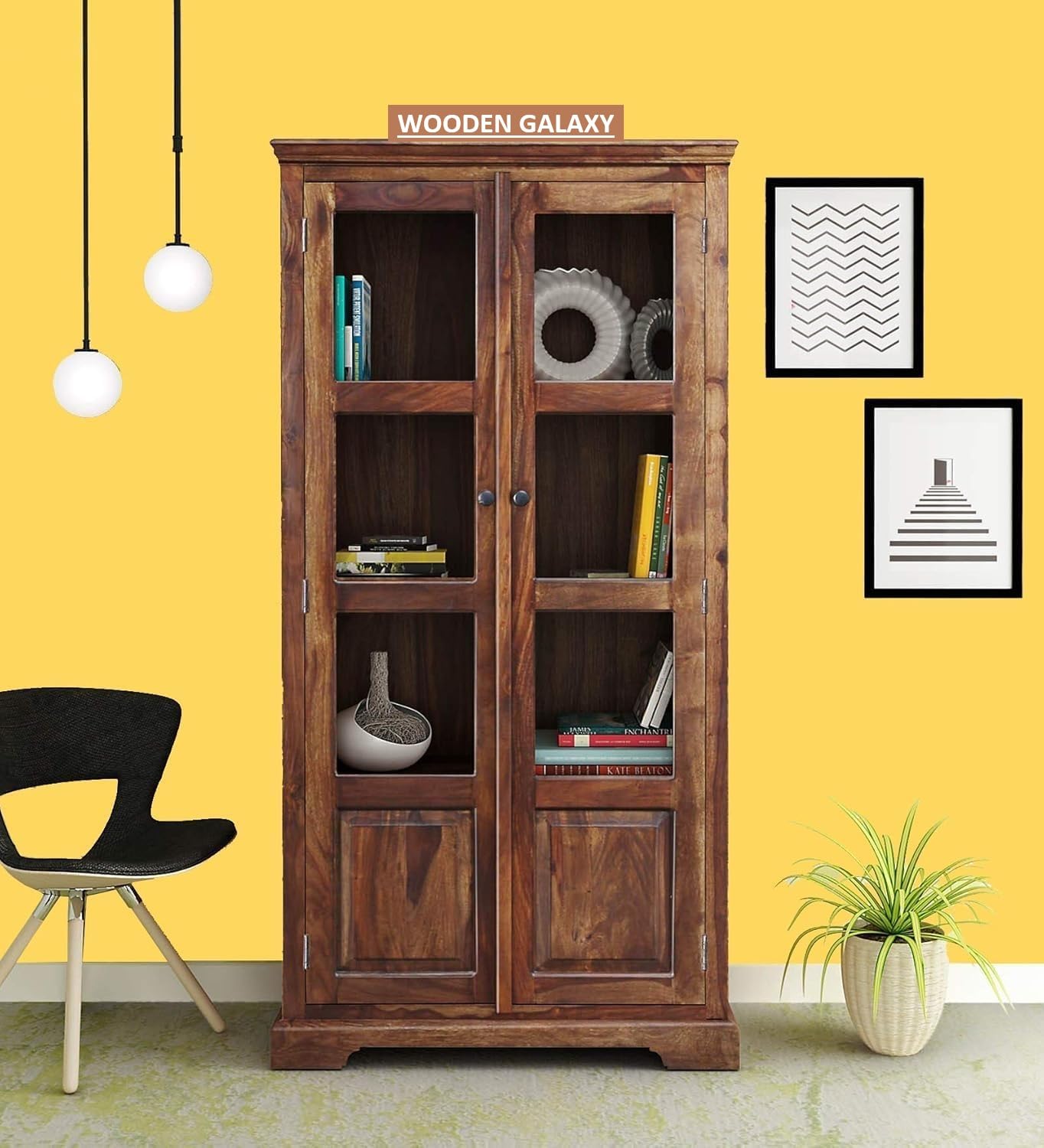 71ezM6whzfL-1.jpg Wooden Galaxy Solid Sheesham Wood Bookshelf with Open Storage Shelves (Style 03) - Image 1