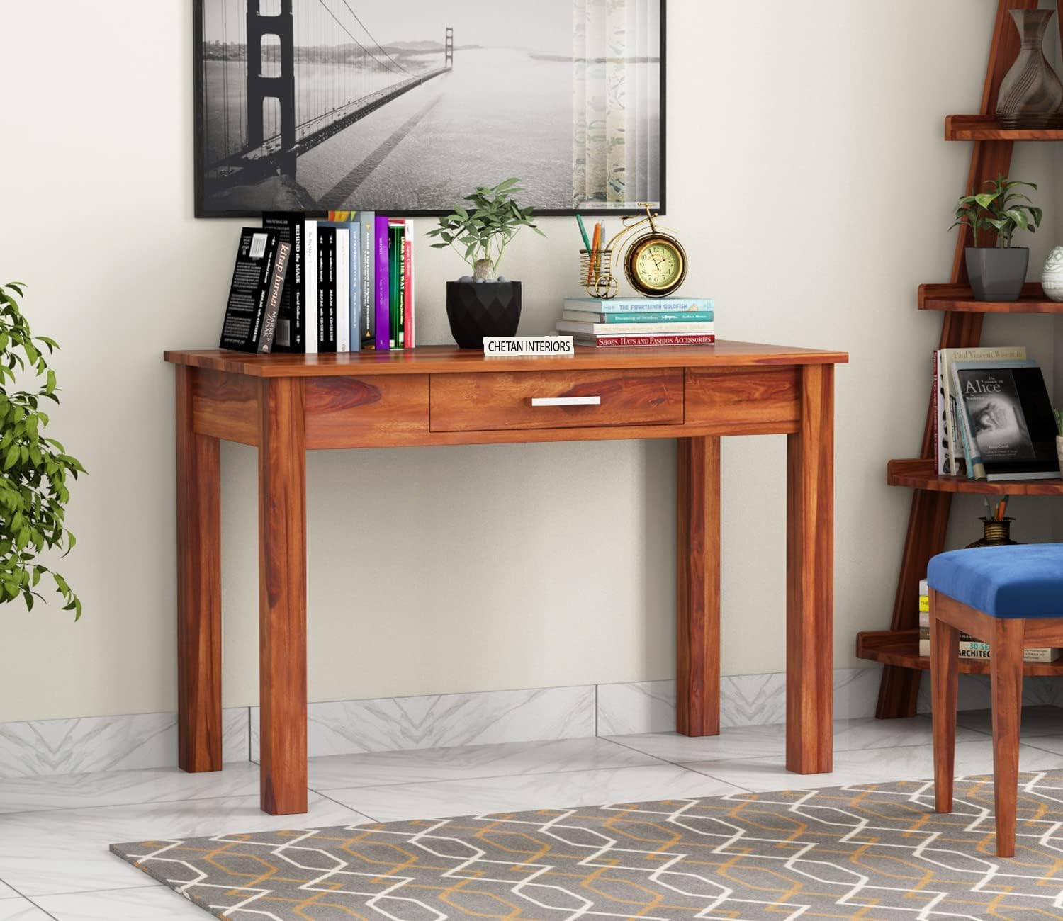 71185vP4AsL-1.jpg Wooden Galaxy Solid Sheesham Wood Study Desk with a Practical Work Surface - Image 1