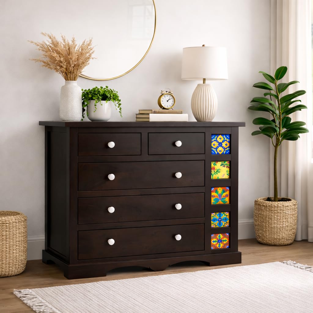61kTiTKbkdL-1.jpg Wooden Galaxy Solid Sheesham Wood Chest of Drawers – Deep Walnut Finish - Image 1