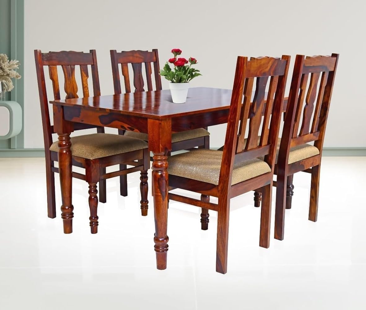 61Wy6FGUy0L-1.jpg Wooden Galaxy Solid Sheesham Wood Dining Table Set with 5 Piece (Design 04) - Image 1