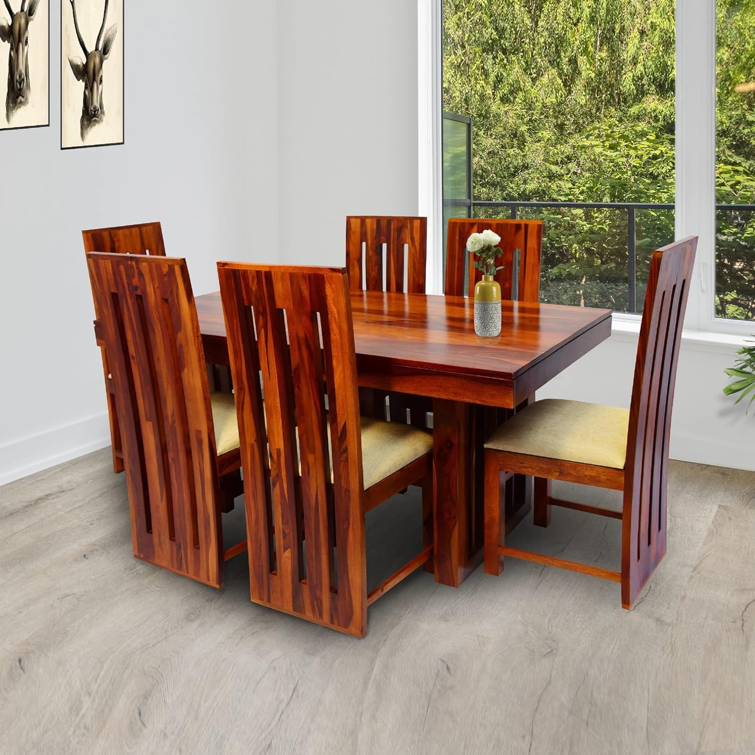 81BeM0gp3L-1.jpg Wooden Galaxy Solid Sheesham Wood Dining Table Set with 7 Piece (Design 01) - Image 1