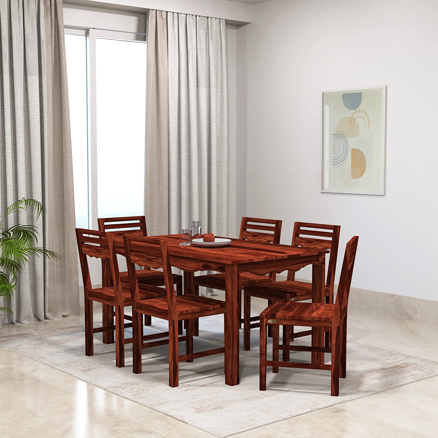 719kA2wJX3L-1.jpg Wooden Galaxy Solid Sheesham Wood Dining Table Set – Natural Finish - Image 1