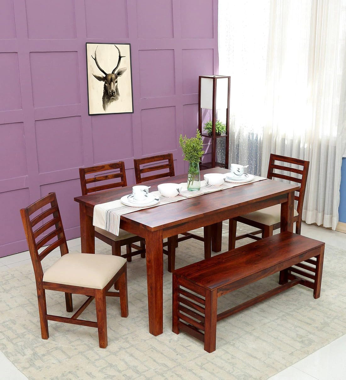 71P13UbXVL-1.jpg Wooden Galaxy Solid Sheesham Wood Dining Table Set with 6 Piece (Design 02) - Image 1