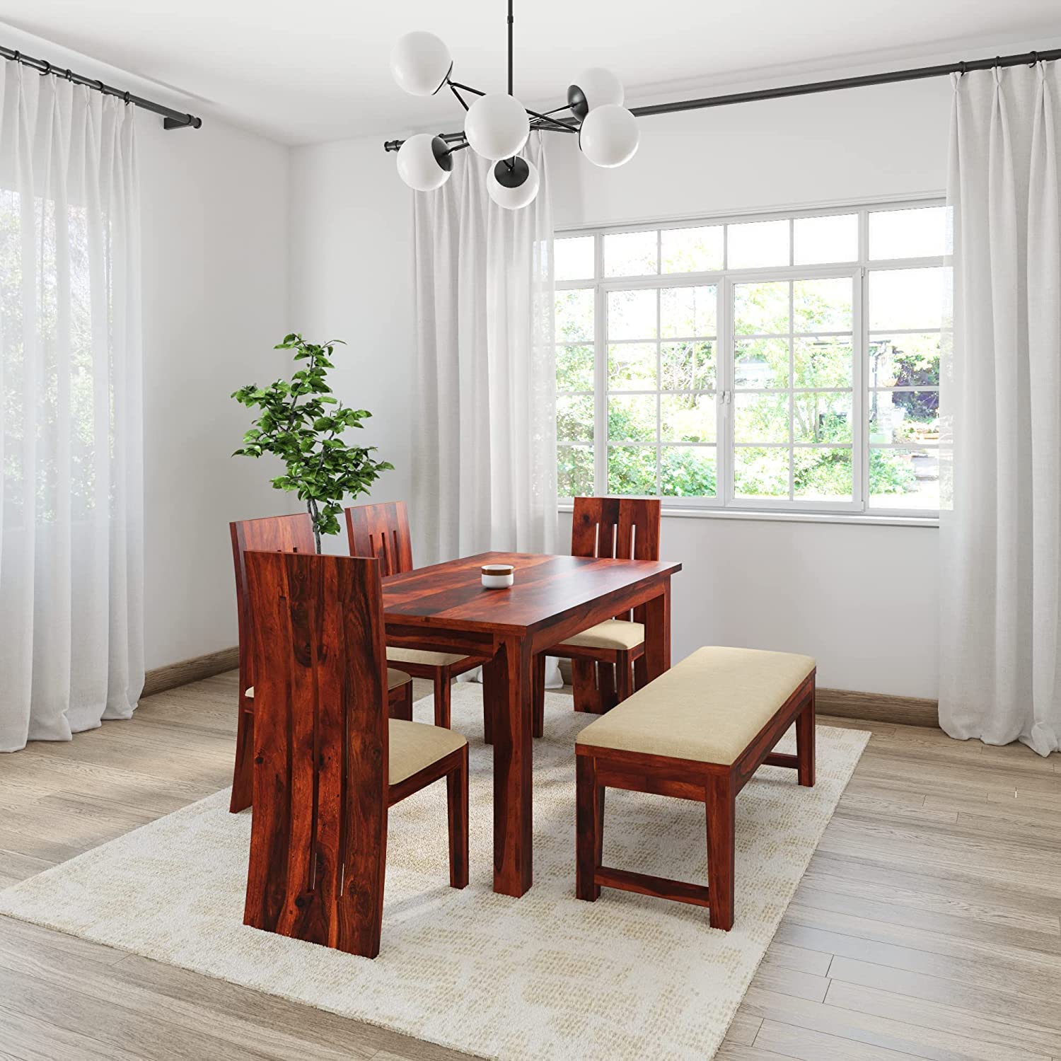 71-pnKGj9nL-1.jpg Wooden Galaxy Solid Sheesham Wood Dining Table Set – Natural Finish - Image 1