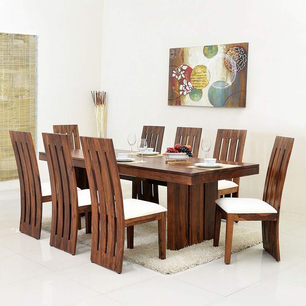 61IwWxkczPL-1.jpg Wooden Galaxy Solid Sheesham Wood Dining Table Set – Natural Finish - Image 1