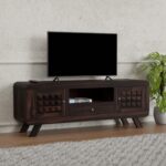 Wooden Galaxy Solid Sheesham Wood TV Unit with 2 Door – Walnut Diamond Finish