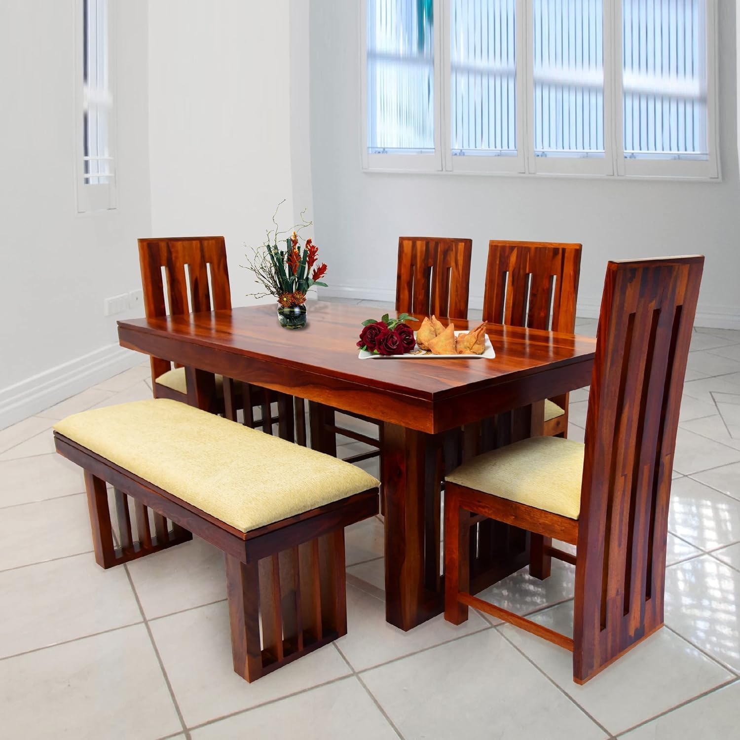 71nNBeztyiL-1.jpg Wooden Galaxy Solid Sheesham Wood Dining Table Set with 6 Piece (Design 03) - Image 1