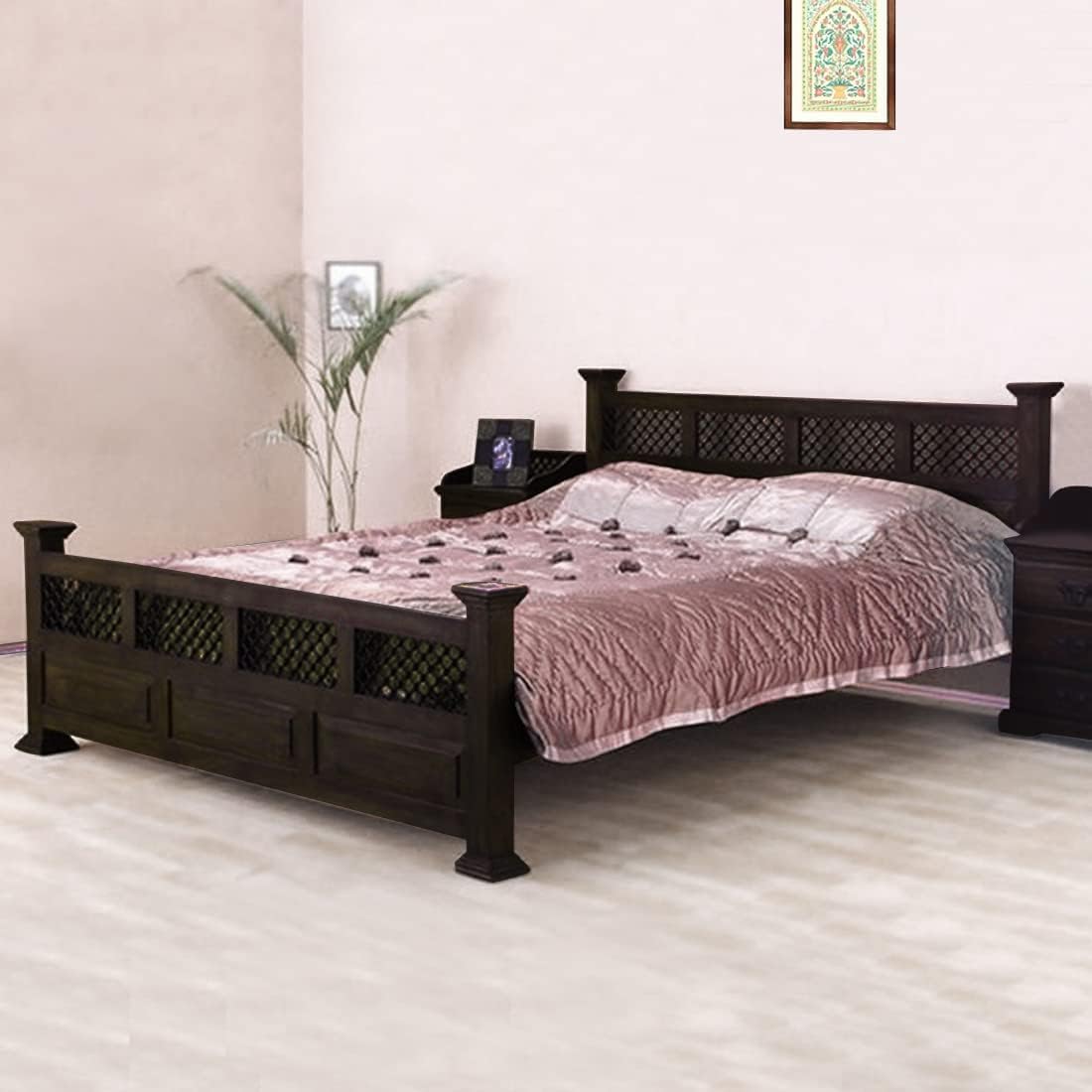 618vHm4VCNL-1.jpg Wooden Galaxy Solid Sheesham Wood Queen Size Bed – Walnut Finish - Image 1