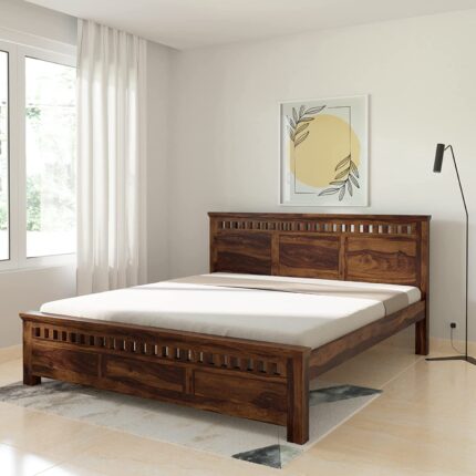 Wooden Galaxy Solid Sheesham Wood King Size Bed – Honey Brown Finish