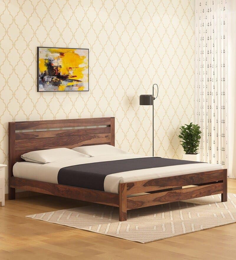 61dLktLnjLL-1.jpg Wooden Galaxy Solid Sheesham Wood King Size Bed – Honey Brown Finish - Image 1