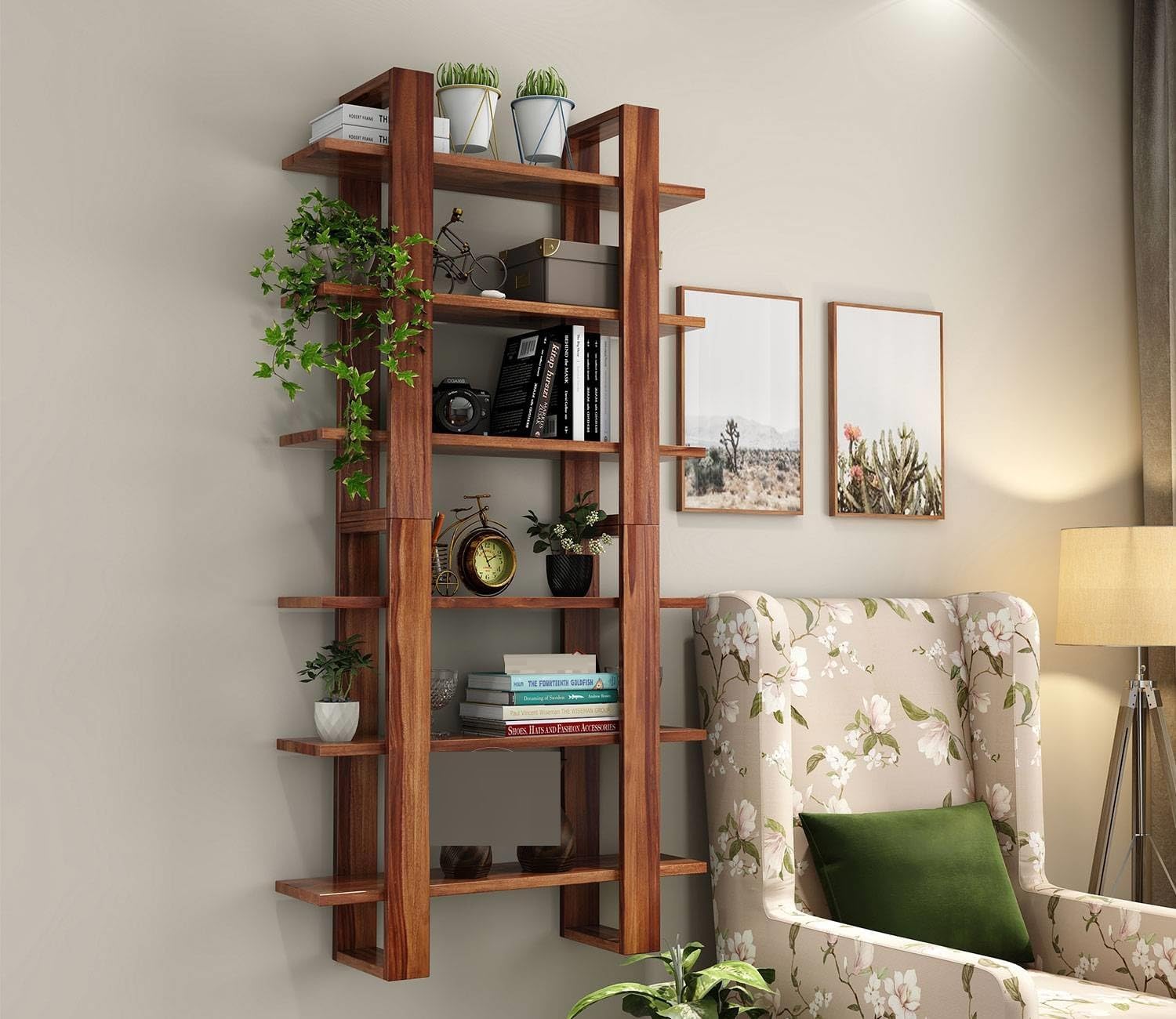 71Qo16t6TL-1.jpg Wooden Galaxy Solid Sheesham Wood Bookshelf with Open Storage Shelves - Image 1