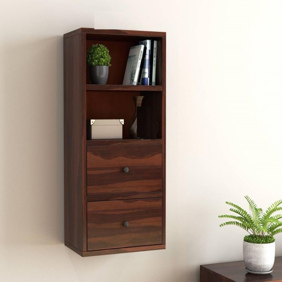 516SpJOvmHL-1.jpg Wooden Galaxy Solid Sheesham Wood Bookshelf with 2 Drawer (Design 15) - Image 1