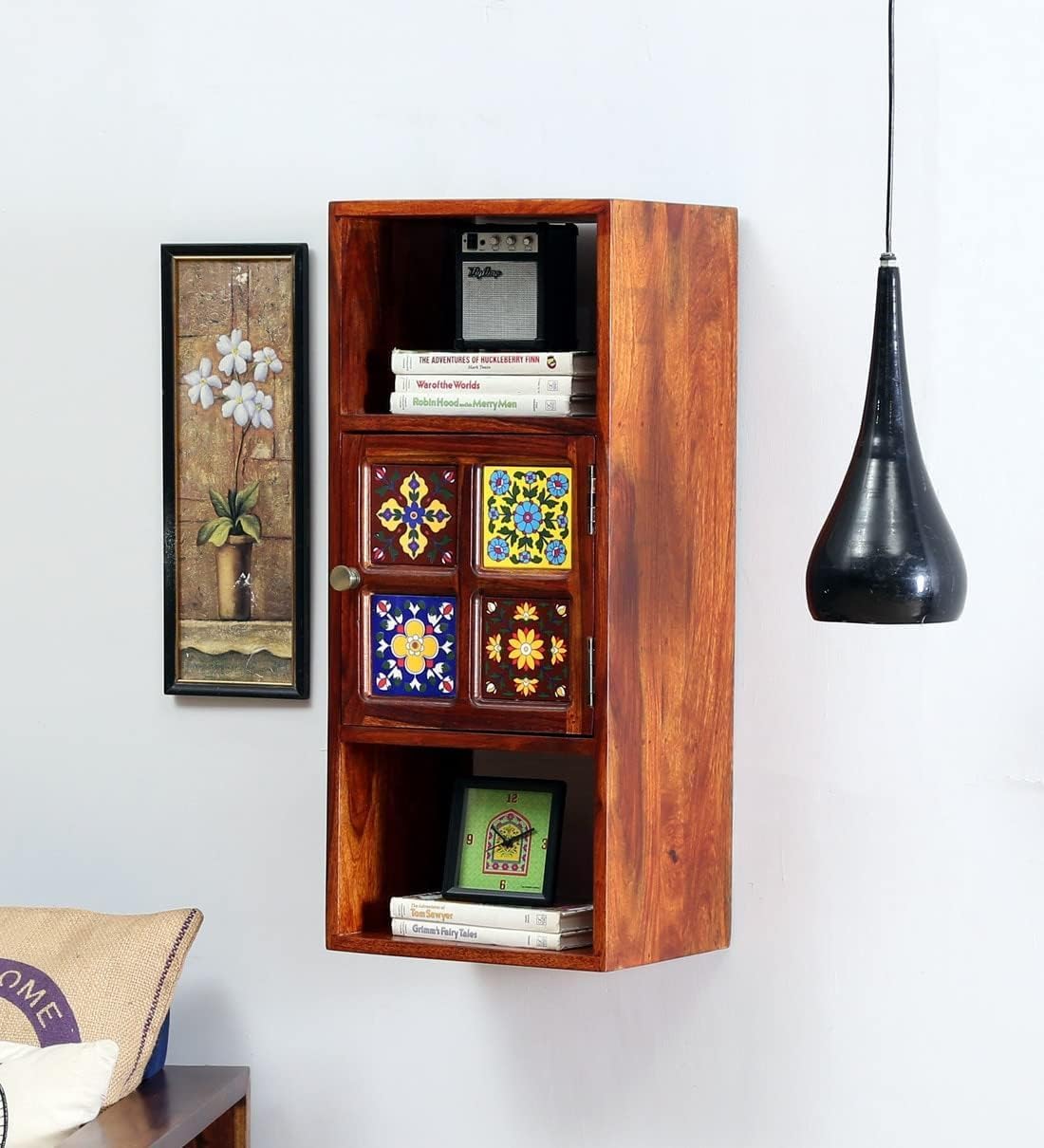 61FXama31kL-1.jpg Wooden Galaxy Solid Sheesham Wood Bookshelf with 1 Door (Design 02) - Image 1