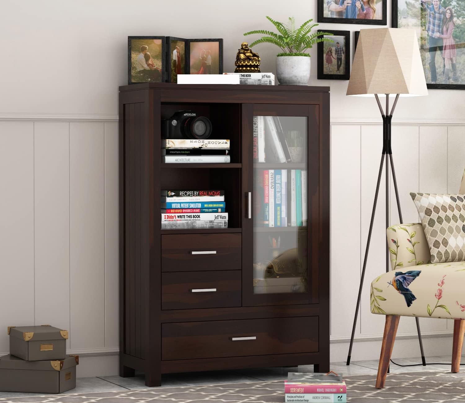 712pzanQgsL-1.jpg Wooden Galaxy Solid Sheesham Wood Bookshelf with 5 Shelf – Toy Walnut Finish - Image 1