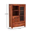 Wooden Galaxy Solid Sheesham Wood Bookshelf with 3 Door – Toy Honey Finish - Image 2