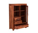 Wooden Galaxy Solid Sheesham Wood Bookshelf with 3 Door – Toy Honey Finish - Image 3