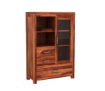 Wooden Galaxy Solid Sheesham Wood Bookshelf with 3 Door – Toy Honey Finish - Image 6