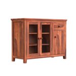 Wooden Galaxy Solid Sheesham Wood Bookshelf with 5 Door – Rav Honey Finish - Image 3
