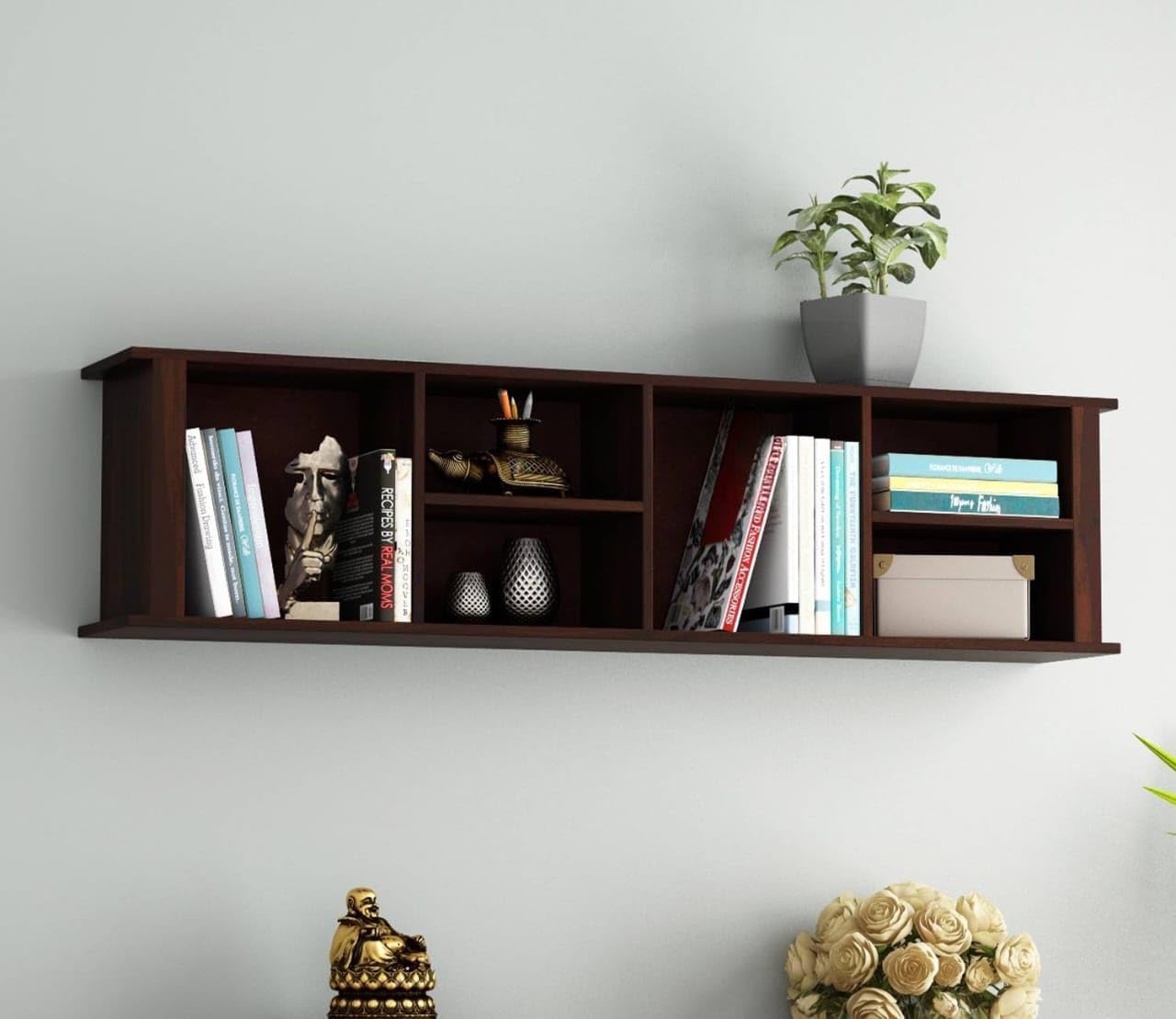 61-f6c9cuzL-1.jpg Wooden Galaxy Solid Sheesham Wood Bookshelf with Open Storage Shelves - Image 1