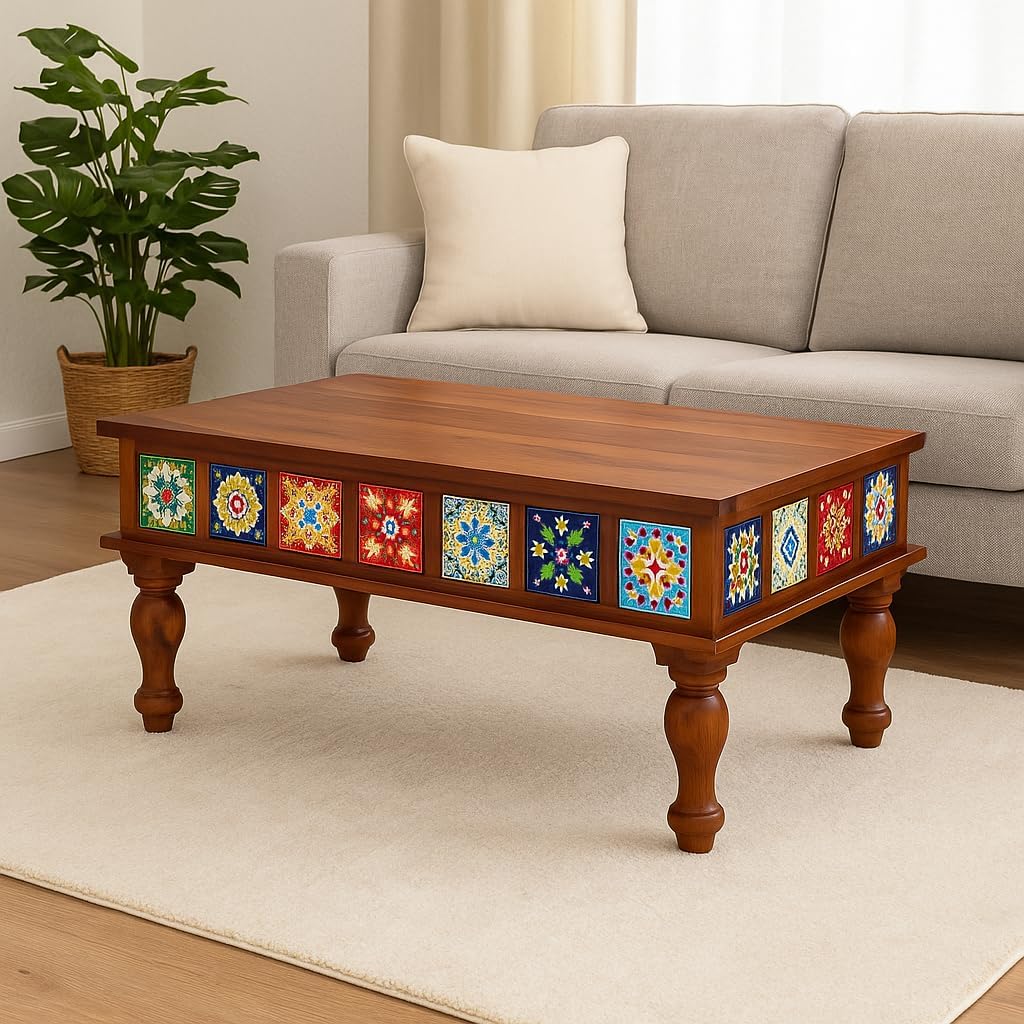 71LSk1-eYlL-1.jpg Wooden Galaxy Solid Sheesham Wood Coffee Table for Home & Office Use - Image 1